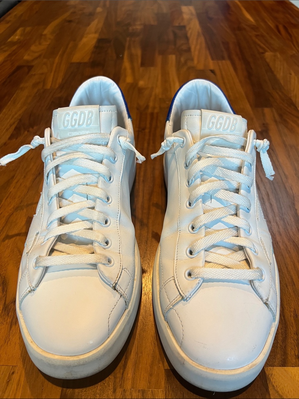 Golden Goose White Leather Sneakers with Blue Heel Tab